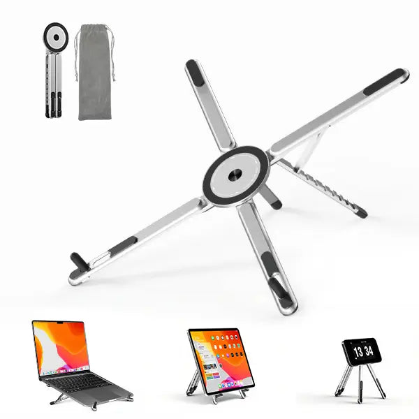 Adjustable Aluminum Laptop Stand with Integrated Magnetic Phone Holder