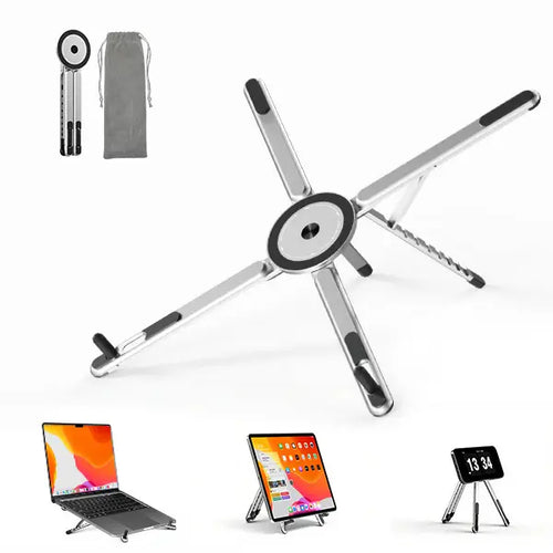 Adjustable Aluminum Laptop Stand with Integrated Magnetic Phone Holder