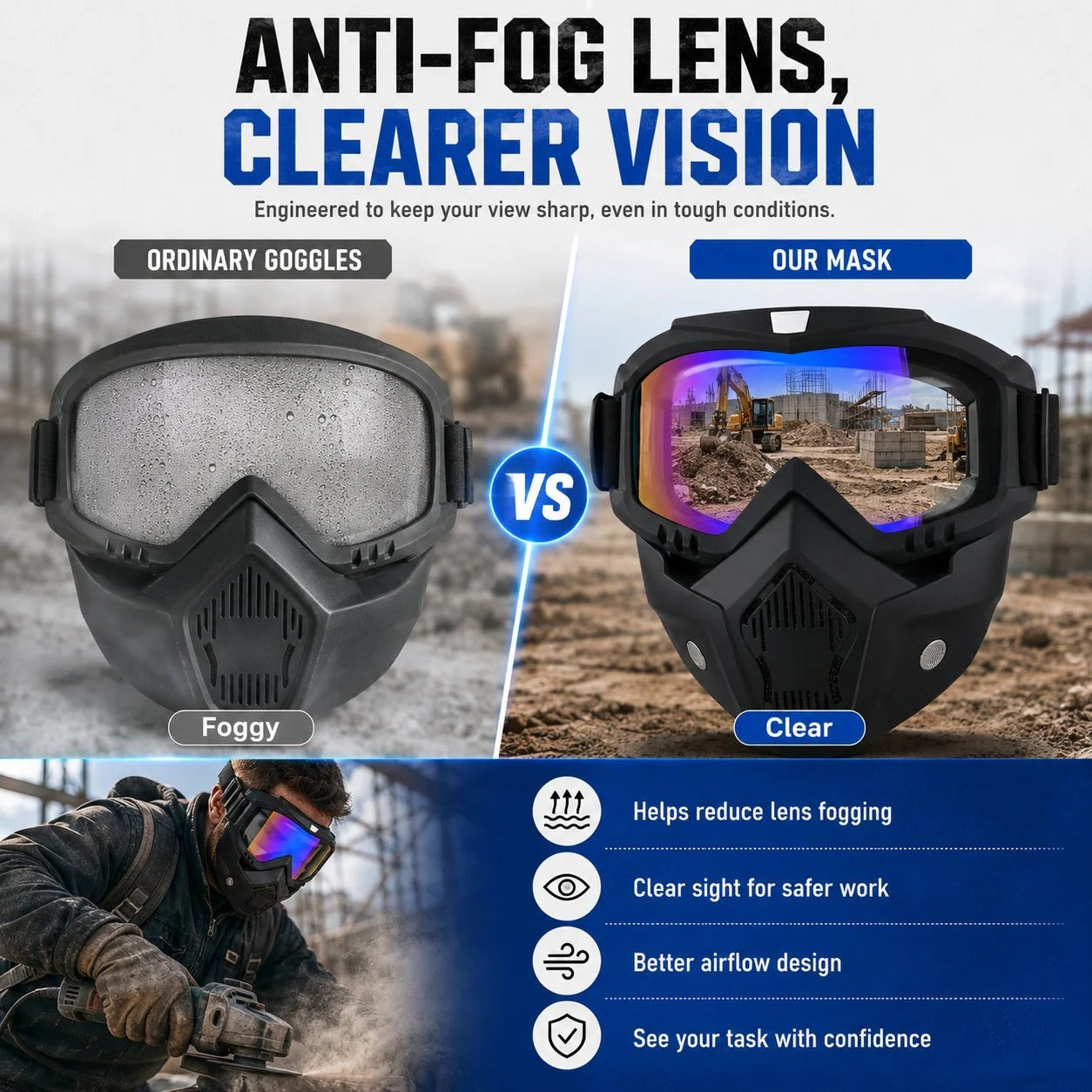 🤿Multi-Functional Protective Face Mask - Auto-Darkening Welding Goggles, Anti-Fog Skiing Shield & Dustproof Yard Work Gear - All-Terrain Safety Mask