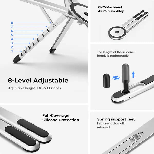 Adjustable Aluminum Laptop Stand with Integrated Magnetic Phone Holder