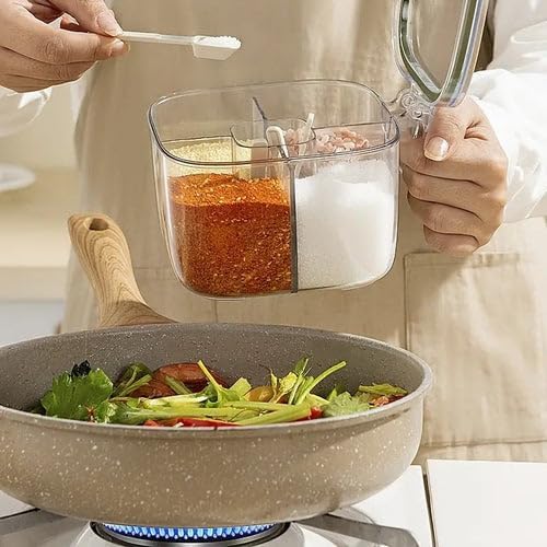 Masala Box Set 4 Compartment Spice Box with Lid, Spoon & Handle Airtight Seasoning Organiser