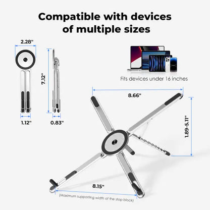 Adjustable Aluminum Laptop Stand with Integrated Magnetic Phone Holder
