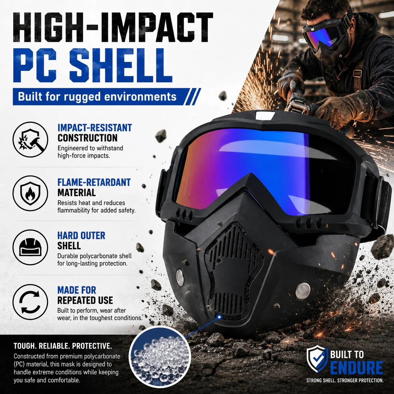 🤿Multi-Functional Protective Face Mask - Auto-Darkening Welding Goggles, Anti-Fog Skiing Shield & Dustproof Yard Work Gear - All-Terrain Safety Mask