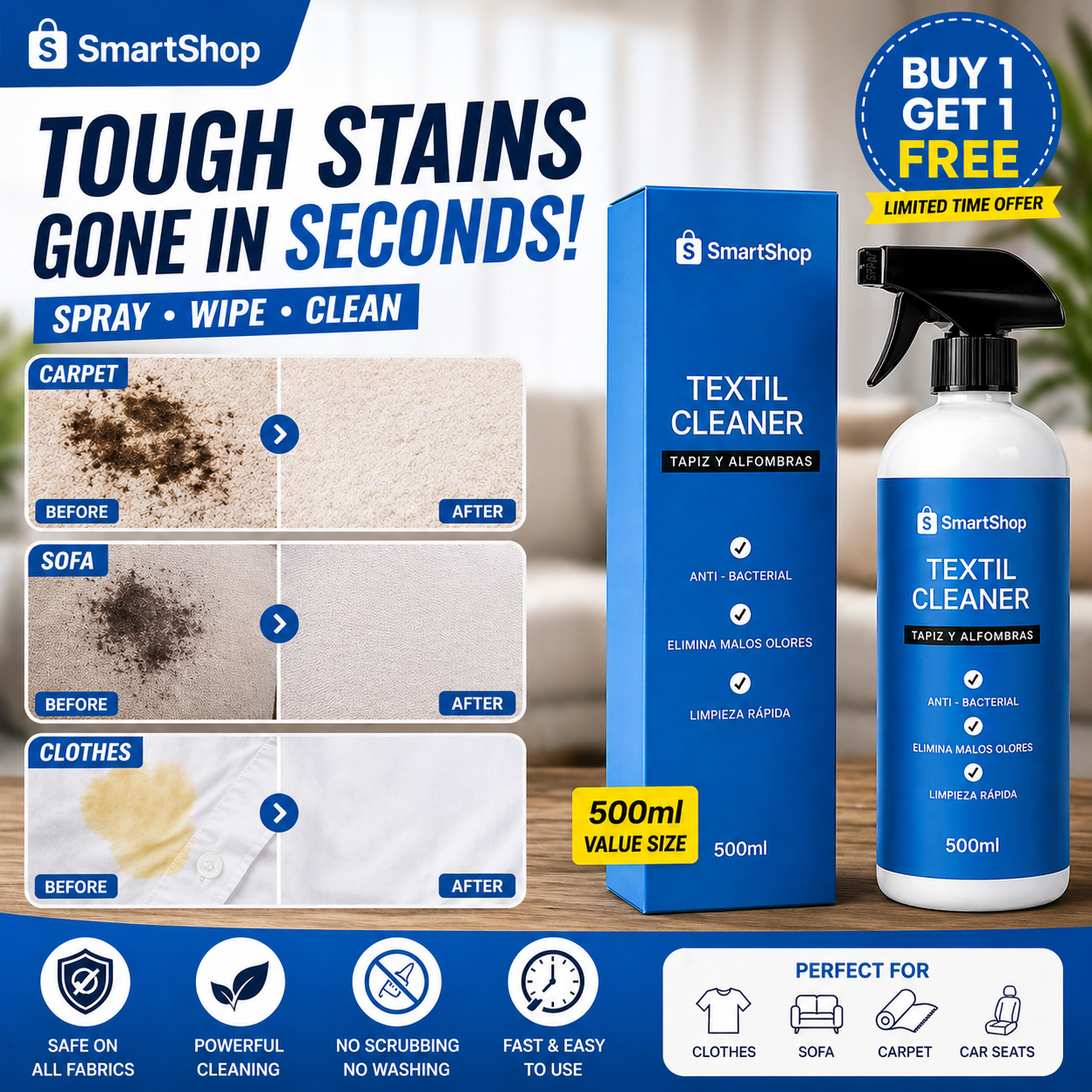 Remove Tough Stains In Seconds From Clothes Sofa And Carpet Buy 1 Get 1 Free
