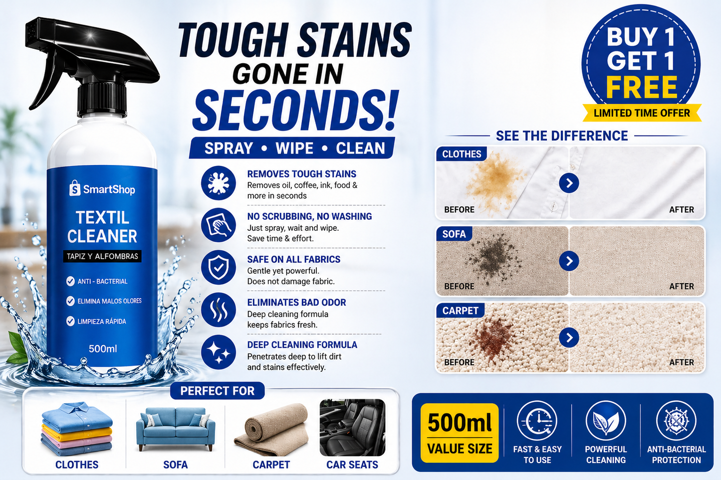 Remove Tough Stains In Seconds From Clothes Sofa And Carpet Buy 1 Get 1 Free