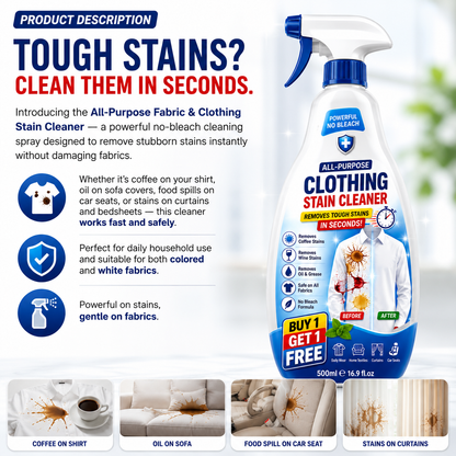All-Purpose Fabric & Stain Cleaner Spray | Removes Coffee, Oil & Tough Stains Instantly | Buy 1 Get 1 Free