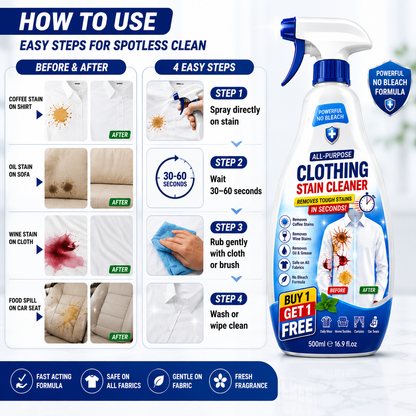 All-Purpose Fabric & Stain Cleaner Spray | Removes Coffee, Oil & Tough Stains Instantly | Buy 1 Get 1 Free