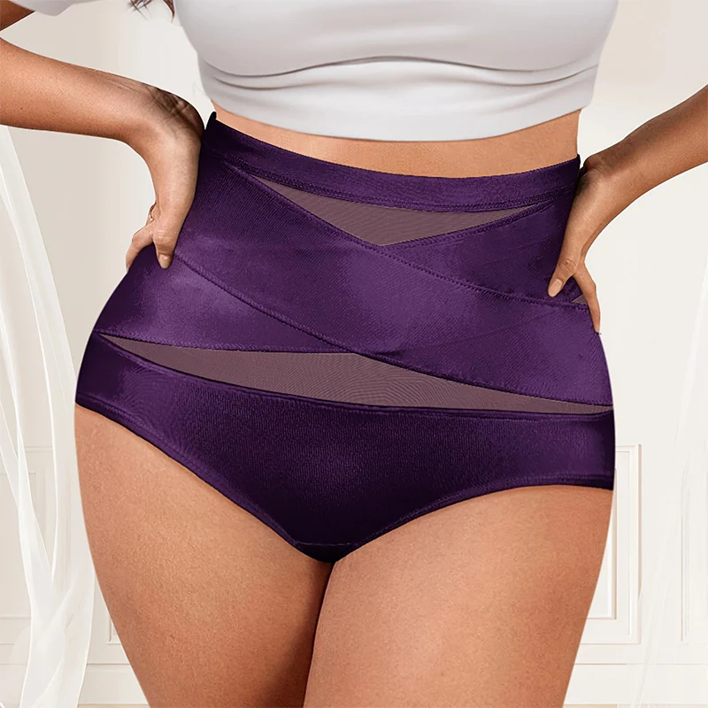 Plus-Size High-Waist Cross Tummy Control Panties ( Pack of 3 )