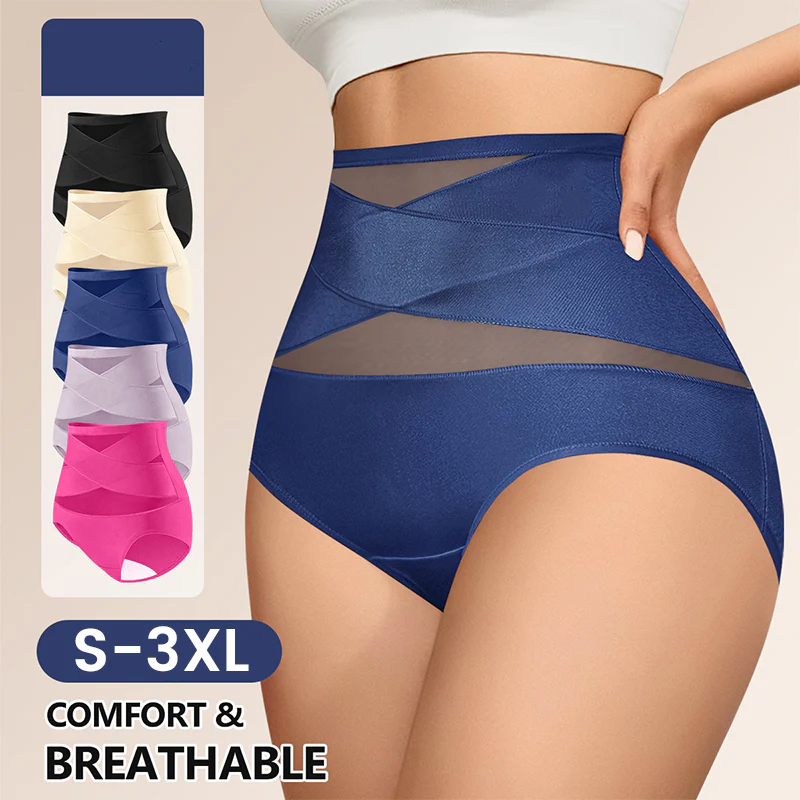 Plus-Size High-Waist Cross Tummy Control Panties ( Pack of 3 )