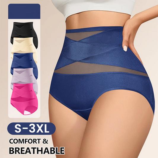 Plus-Size High-Waist Cross Tummy Control Panties ( Pack of 3 )