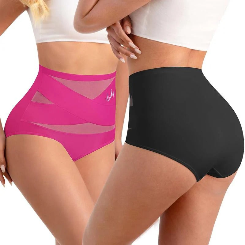 Plus-Size High-Waist Cross Tummy Control Panties ( Pack of 3 )