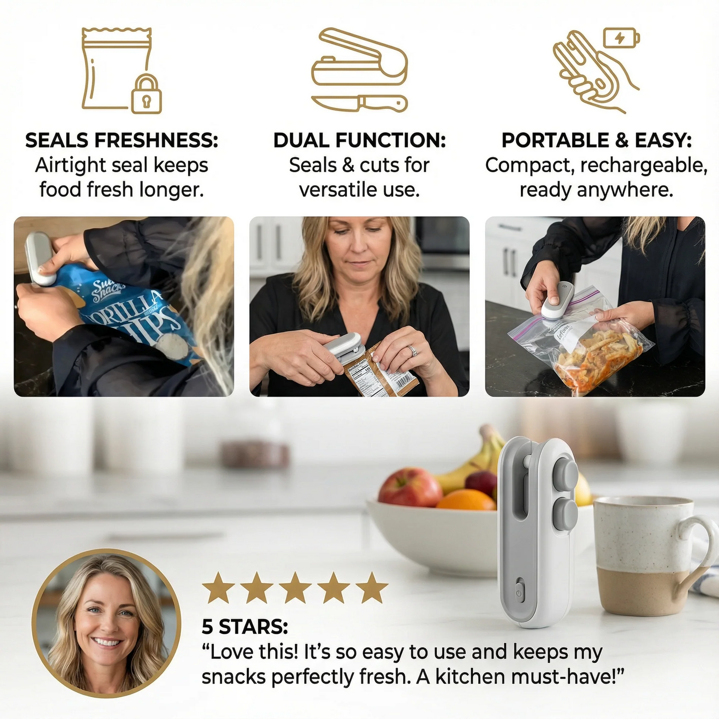 2-in-1 Mini Bag Sealer – USB Rechargeable & Long Lasting Battery