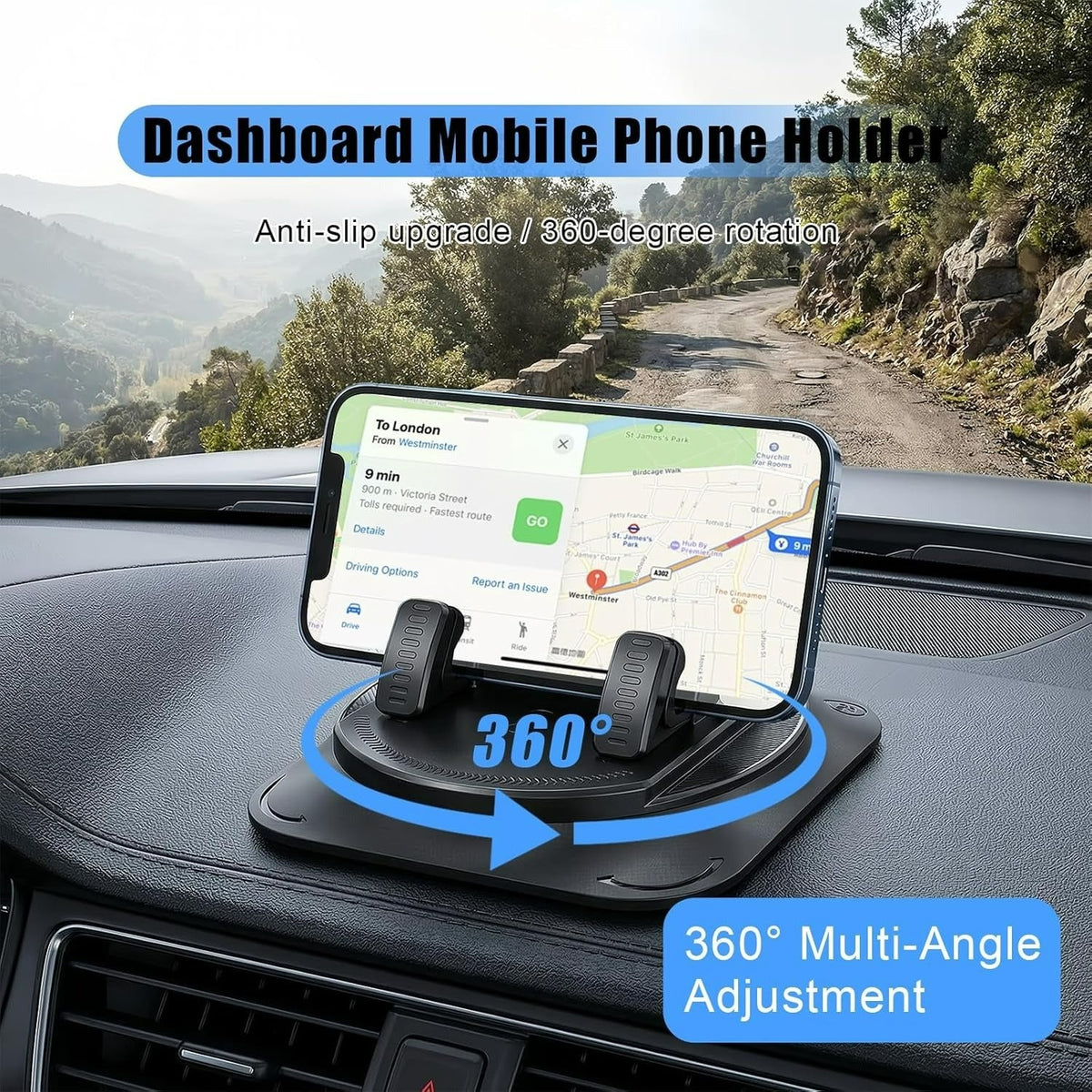 360° Rotating Car Dashboard Phone Holder | 360° Rotation | No Slips | Fits All Phones
